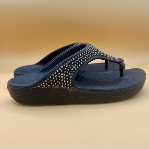 Crocs Sloane Embellished Black Rhinestone Studded Women's Sandals, Size 9, EUC - Picture 1 of 11